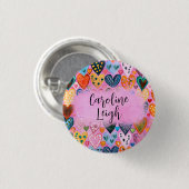Heldere kleurrijke harten gepersonaliseerde tiener ronde button 3,2 cm (Voorkant /achterkant)