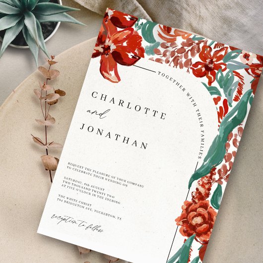 Heldere kleurrijke herfst bloemenbruiloft kaart