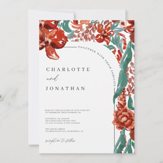 Heldere kleurrijke herfst bloemenbruiloft kaart (Voorkant)