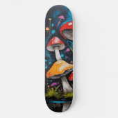 Heldere kleurrijke hippie paddenstoelen schimmels persoonlijk skateboard (Voorkant)