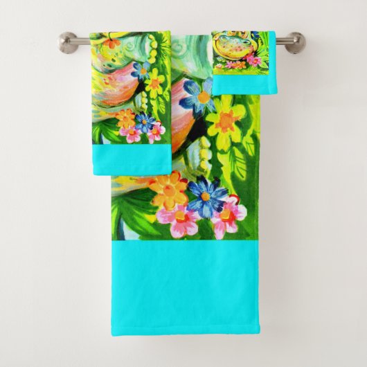 heldere kleurrijke hippopotamus en vogels bad handdoek (Insitu)