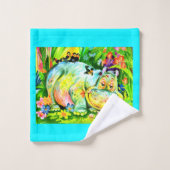 heldere kleurrijke hippopotamus en vogels bad handdoek (Wasdoekje)