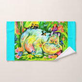 heldere kleurrijke hippopotamus en vogels bad handdoek (Handdoek)