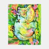 heldere kleurrijke hippopotamus en vogels fleece deken (Voorkant)