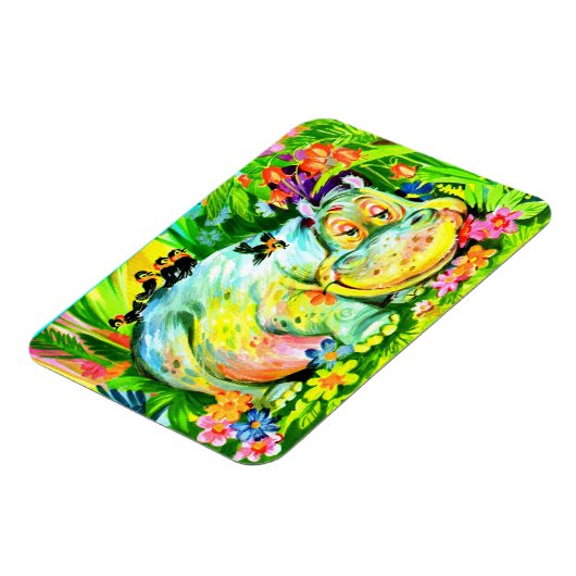 heldere kleurrijke hippopotamus en vogels magneet (Linkerzijde)