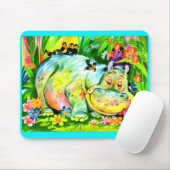 heldere kleurrijke hippopotamus en vogels muismat (Met muis)