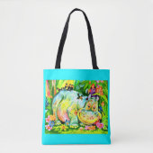 heldere kleurrijke hippopotamus en vogels tote bag (Voorkant)