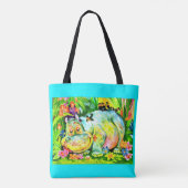 heldere kleurrijke hippopotamus en vogels tote bag (Achterkant)