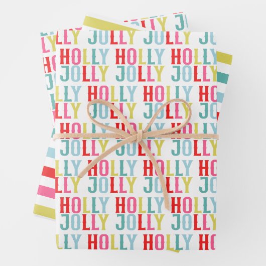 Heldere kleurrijke Holly Jolly Vakantie Inpakpapier Vel (In situ)