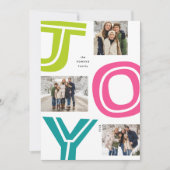 Heldere kleurrijke JOY plezier drie foto Kerstmis Feestdagenkaart (Voorkant)