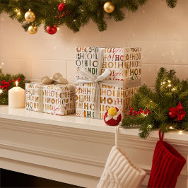 Heldere Kleurrijke Kerstman's Groeten HO! HO! HO! Cadeaupapier