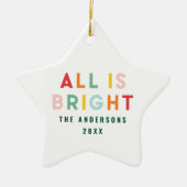 Heldere kleurrijke marineblauwe moderne kerstfamil keramisch ornament (Voorkant)