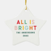 Heldere kleurrijke marineblauwe moderne kerstfamil keramisch ornament (Achterkant)