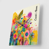 Heldere kleurrijke moderne bloemenwandklok vierkante klok (Hoek)