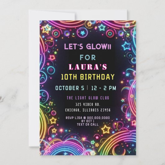 Heldere Kleurrijke Neon Glow Party Verjaardag Kaart (Voorkant)