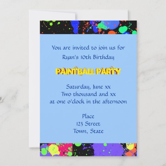 Heldere, kleurrijke neon, Paintball Party uitnodig Kaart (Achterkant)