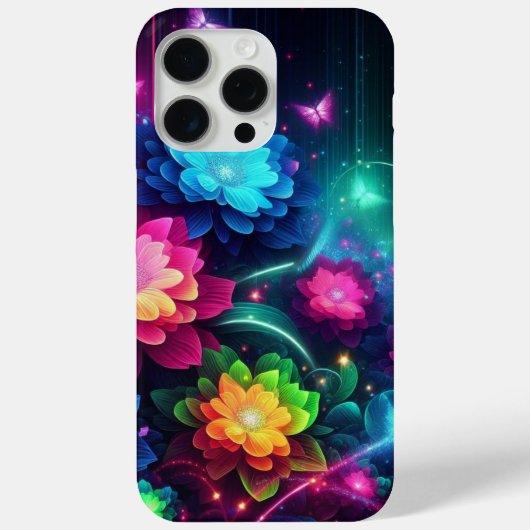 Heldere, kleurrijke neonbloemen/vlinders Case-Mate iPhone case (Achterkant)