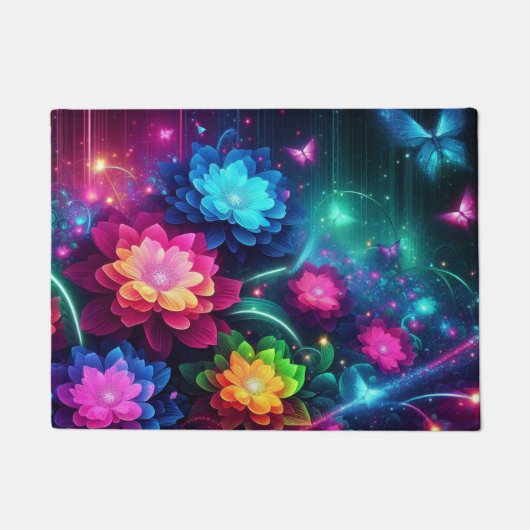 Heldere, kleurrijke neonbloemen/vlinders deurmat (Voorkant)