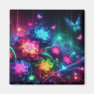 Heldere, kleurrijke neonbloemen/vlinders magneet