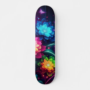 Heldere, kleurrijke neonbloemen/vlinders persoonlijk skateboard