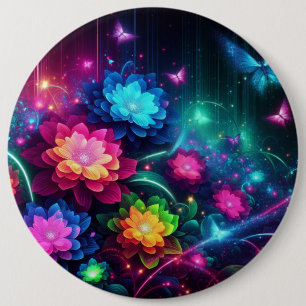 Heldere, kleurrijke neonbloemen/vlinders ronde button 6,0 cm