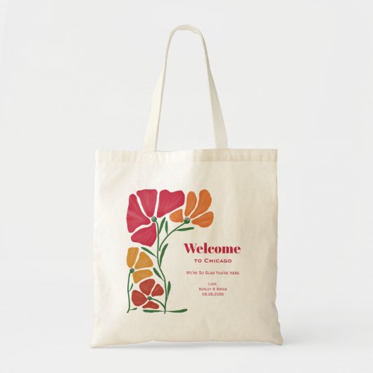 Heldere & Kleurrijke Nouveau Bloem Bruiloft Welkom Tote Bag (Voorkant)