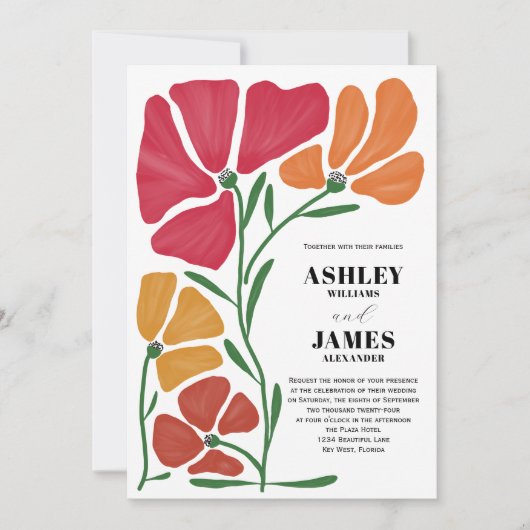 Heldere & kleurrijke Nouveau Floral bruiloft Kaart (Voorkant)