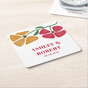 Heldere & kleurrijke Nouveau Floral bruiloft recep Kartonnen Onderzetters