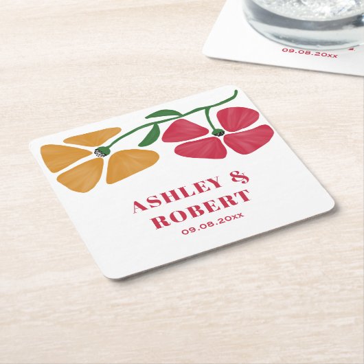 Heldere & kleurrijke Nouveau Floral bruiloft recep Kartonnen Onderzetters (Schuin)