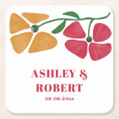 Heldere & kleurrijke Nouveau Floral bruiloft recep Kartonnen Onderzetters (Voorkant)