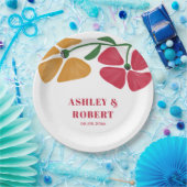 Heldere & kleurrijke Nouveau Floral bruiloft recep Papieren Bordje (Feest)