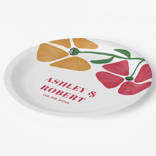 Heldere & kleurrijke Nouveau Floral bruiloft recep Papieren Bordje (Gekanteld)