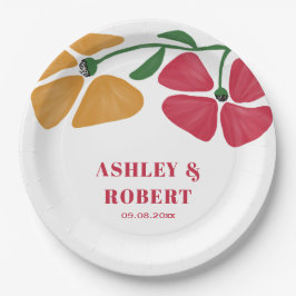 Heldere & kleurrijke Nouveau Floral bruiloft recep Papieren Bordje