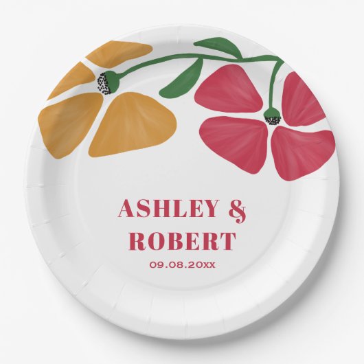 Heldere & kleurrijke Nouveau Floral bruiloft recep Papieren Bordje (Voorkant)