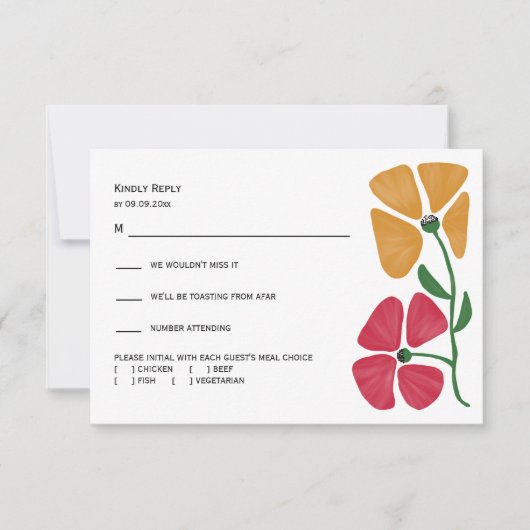 Heldere & kleurrijke Nouveau Floral bruiloft RSVP Kaartje (Voorkant)