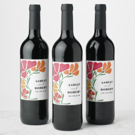 Heldere & kleurrijke Nouveau Floral bruiloft Wijn Etiket