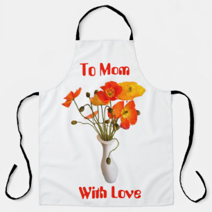 Heldere kleurrijke papaver met boodschap schort