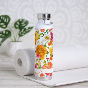 Heldere kleurrijke papavers Floral gepersonaliseer Waterfles