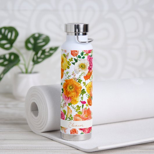 Heldere kleurrijke papavers Floral gepersonaliseer Waterfles (Yoga)