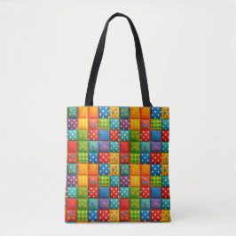 Heldere kleurrijke patchwork quilt stijl ontwerp tote bag