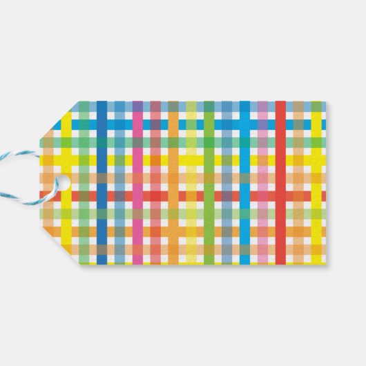 Heldere kleurrijke Plaid Gelukkige Verjaardag Cadeaulabel (Achterkant Horizontaal)