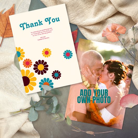 Heldere kleurrijke Retro Daisy bruiloft Bedankkaart
