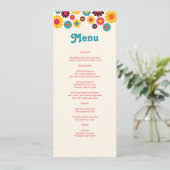 Heldere kleurrijke Retro Daisy bruiloft Menu (Staand voorkant)
