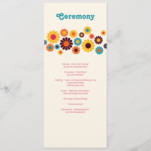 Heldere kleurrijke Retro Daisy bruiloft Programmakaart (Voorkant)