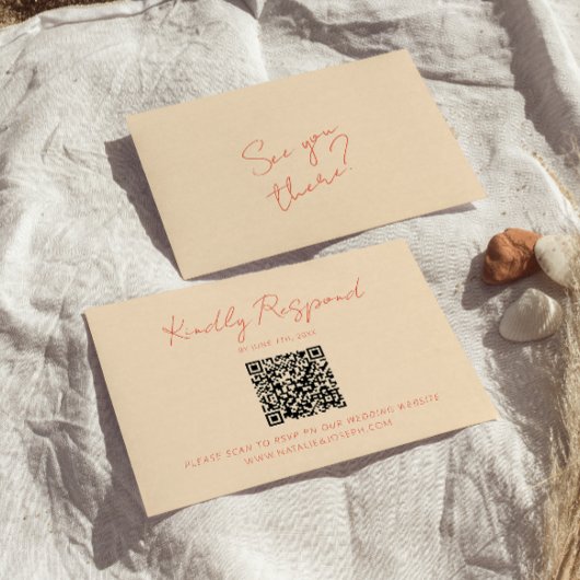 Heldere kleurrijke retro grillige QR-code bruiloft RSVP Kaartje