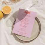 Heldere kleurrijke retro vet funky moderne bruilof menu<br><div class="desc">Een kleurrijke retro funky moderne lichte bruiloft diner menu. Welke kenmerken chic sjabloon ontwerp van boho  bord blush roze achtergrond en felle oranje typografie. En heldere oranje achtergrond. Perfect en passend bij de hele suite.</div>