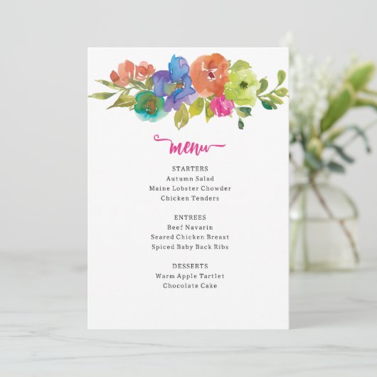 Heldere kleurrijke roze en Oranje bloemen Menu (Staand voorkant)