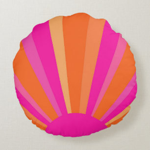 Heldere kleurrijke roze, Oranje en gele zonnestral Rond Kussen