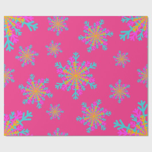 Heldere kleurrijke sneeuwvlokken Moderne Roze Kers Cadeaupapier (Vlak)