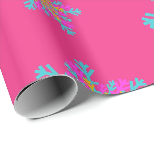 Heldere kleurrijke sneeuwvlokken Moderne Roze Kers Cadeaupapier (Rol Hoek)